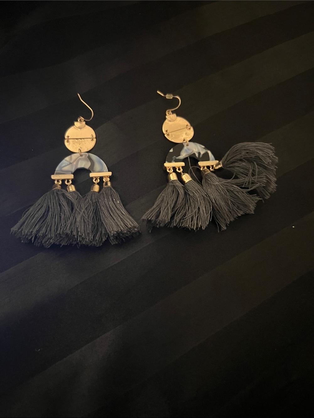 Simply Southern Charcoal Tassel Drop Earrings with Gold Accents